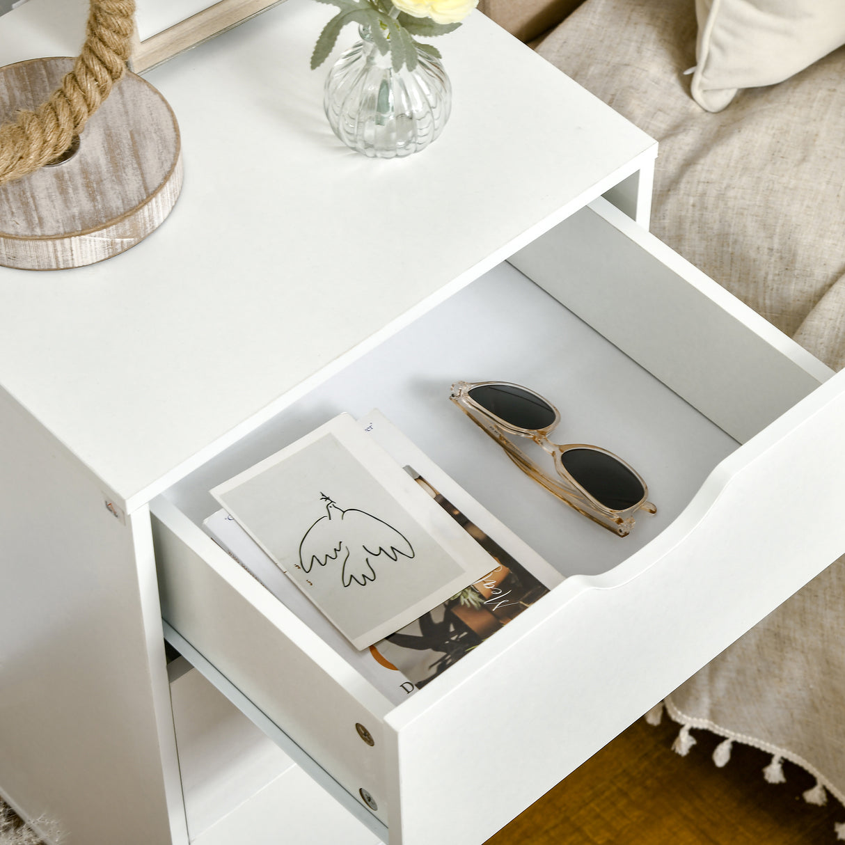 Wooden Bedside Cabinet 40cm Wide With 3 Drawers And Oak Legs - Velmora