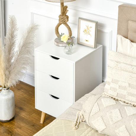 Wooden Bedside Cabinet 40cm Wide With 3 Drawers And Oak Legs - Velmora