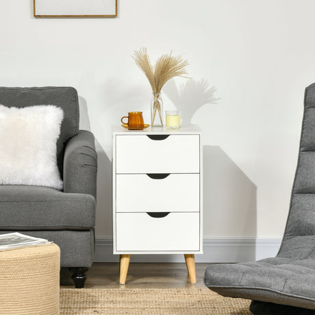 Wooden Bedside Cabinet 40cm Wide With 3 Drawers And Oak Legs - Velmora