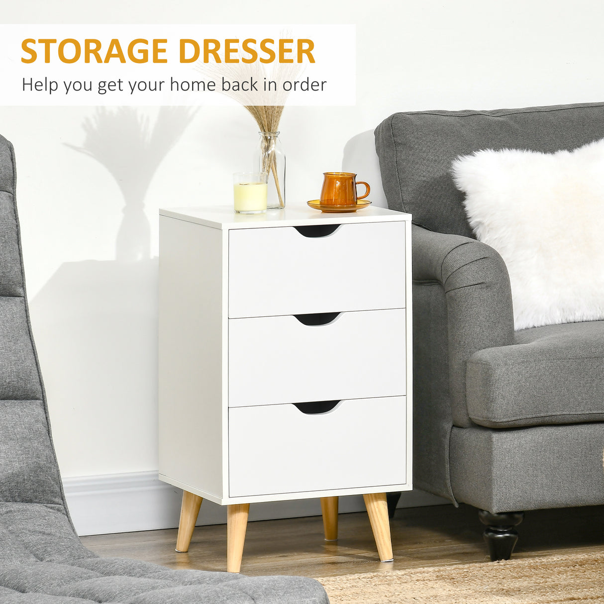 Wooden Bedside Cabinet 40cm Wide With 3 Drawers And Oak Legs - Velmora