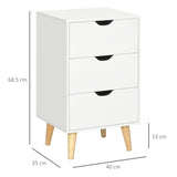 Wooden Bedside Cabinet 40cm Wide With 3 Drawers And Oak Legs - Velmora