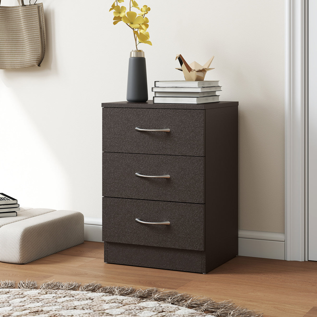 Wooden Bedside Cabinet 40cm Wide With 3 Drawers - Velmora