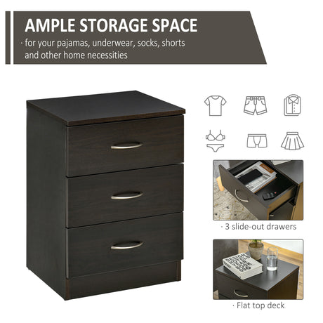 Wooden Bedside Cabinet 40cm Wide With 3 Drawers - Velmora