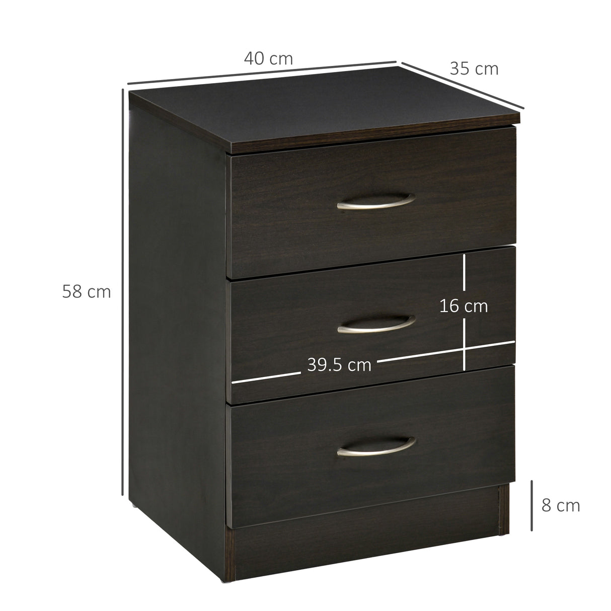 Wooden Bedside Cabinet 40cm Wide With 3 Drawers - Velmora