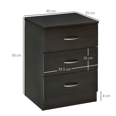 Wooden Bedside Cabinet 40cm Wide With 3 Drawers - Velmora
