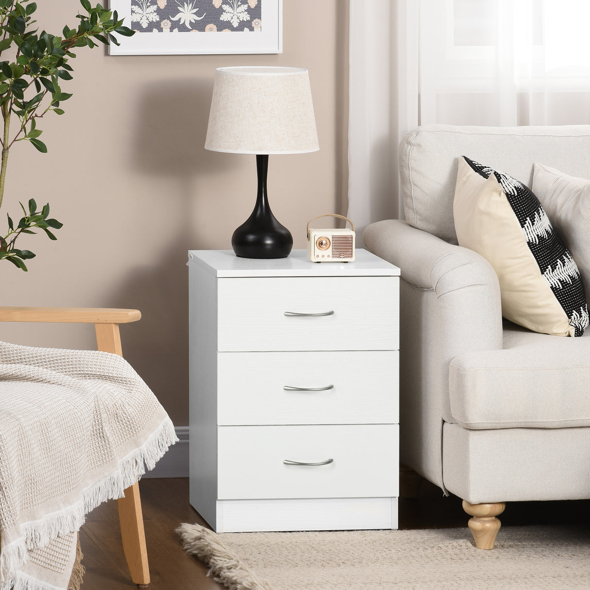 Wooden Bedside Cabinet 40cm Wide With 3 Drawers - Velmora