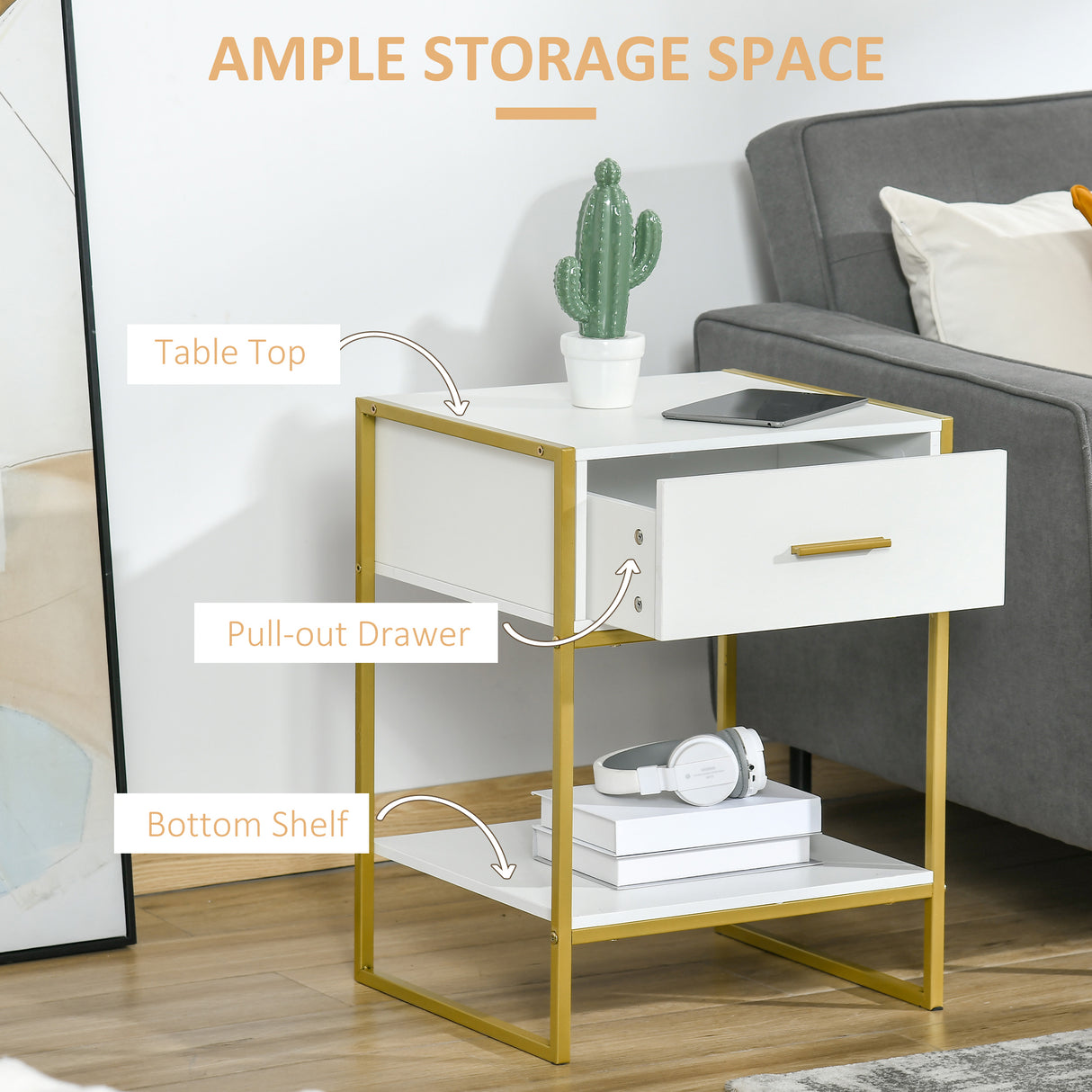 Wooden Bedside Cabinet 45cm Wide With 1 Drawer And Shelf - Velmora