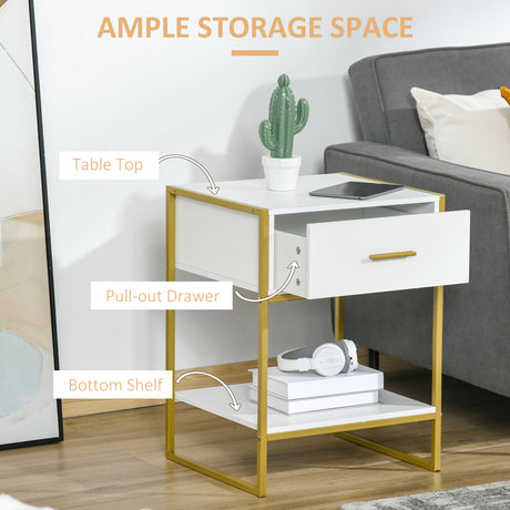 Wooden Bedside Cabinet 45cm Wide With 1 Drawer And Shelf - Velmora