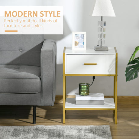 Wooden Bedside Cabinet 45cm Wide With 1 Drawer And Shelf - Velmora