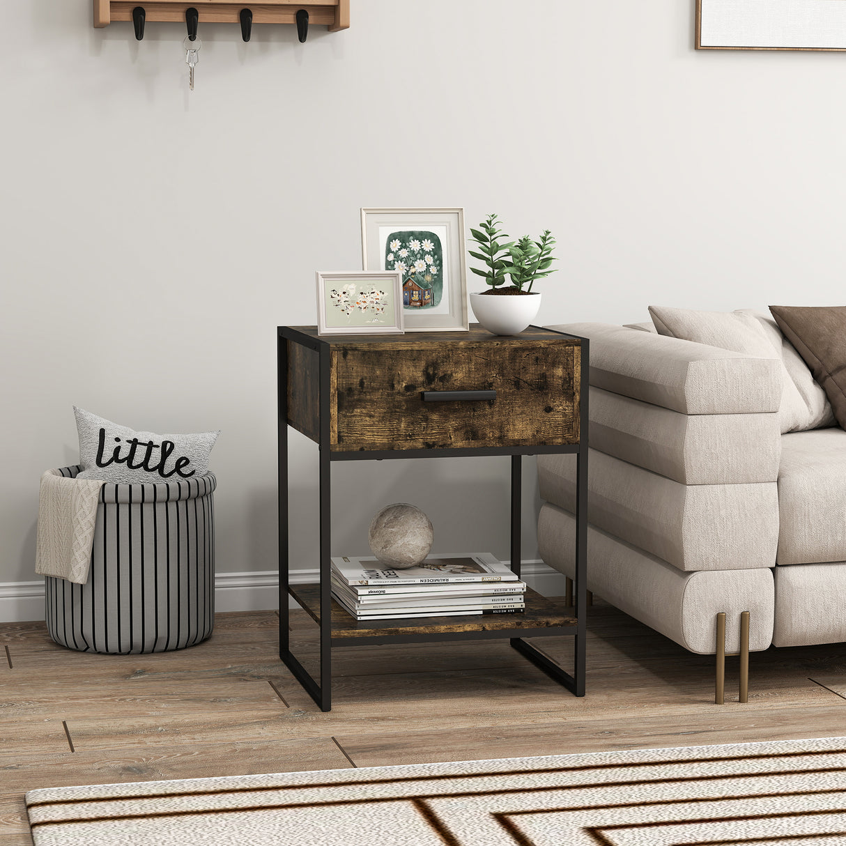 Wooden Bedside Cabinet 45cm Wide With 1 Drawer And Shelf - Velmora