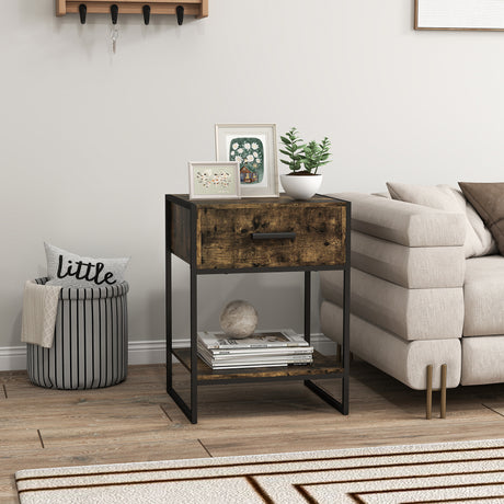 Wooden Bedside Cabinet 45cm Wide With 1 Drawer And Shelf - Velmora