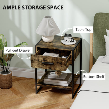 Wooden Bedside Cabinet 45cm Wide With 1 Drawer And Shelf - Velmora