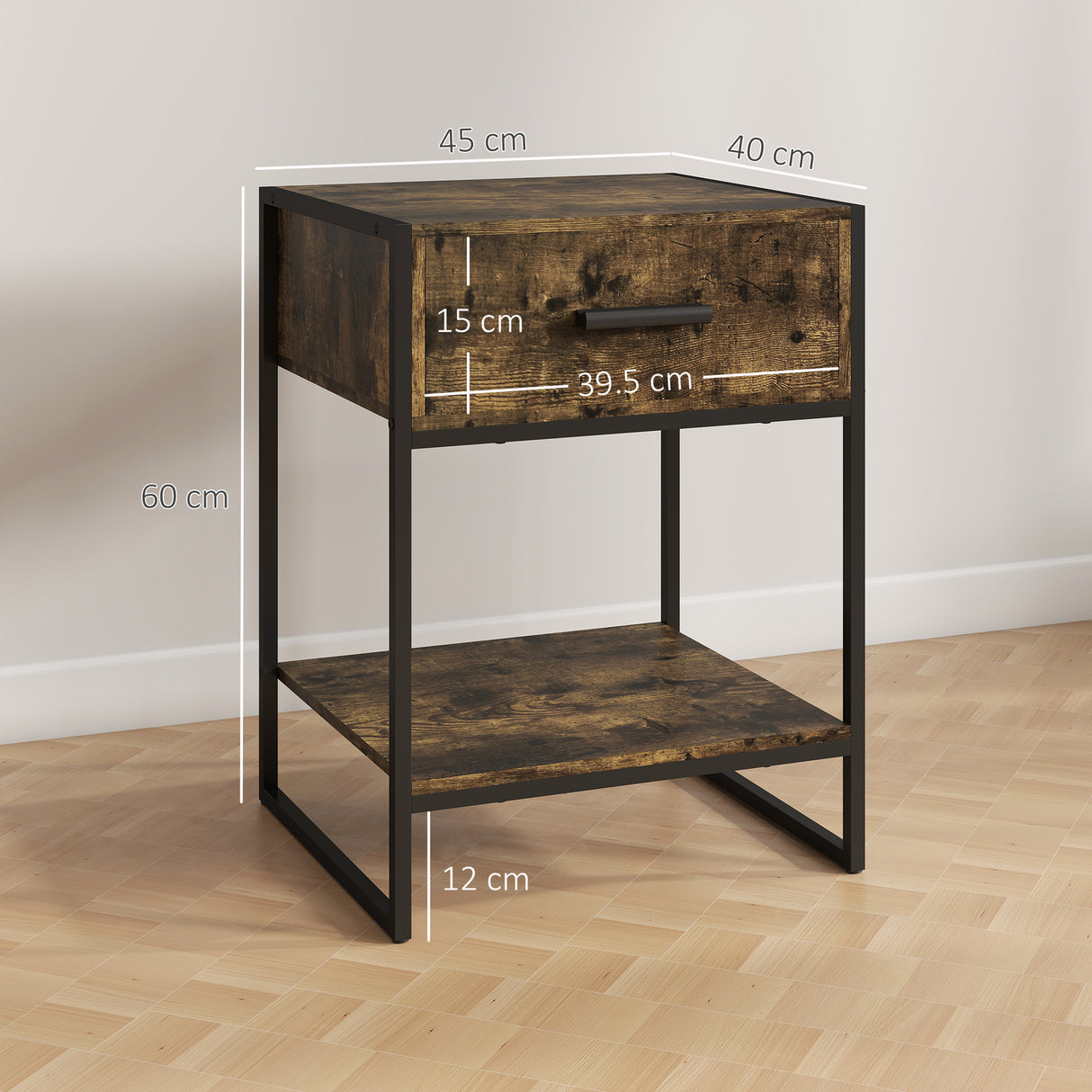 Wooden Bedside Cabinet 45cm Wide With 1 Drawer And Shelf - Velmora