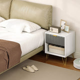 Wooden Bedside Cabinet 45cm Wide With 1 Drawer And Steel Legs - Velmora