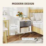 Wooden Bedside Cabinet 45cm Wide With 1 Drawer And Steel Legs - Velmora
