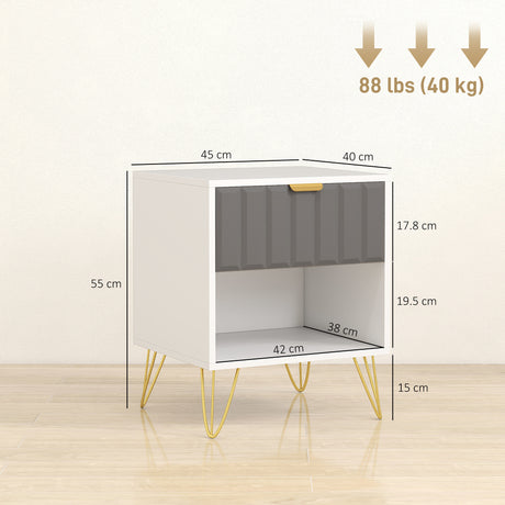 Wooden Bedside Cabinet 45cm Wide With 1 Drawer And Steel Legs - Velmora