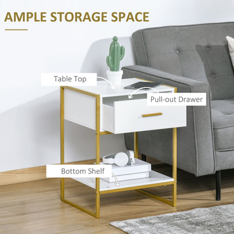Wooden Bedside Cabinet 45cm Wide With 1 Drawer With Shelf in Set Of 2 - Velmora