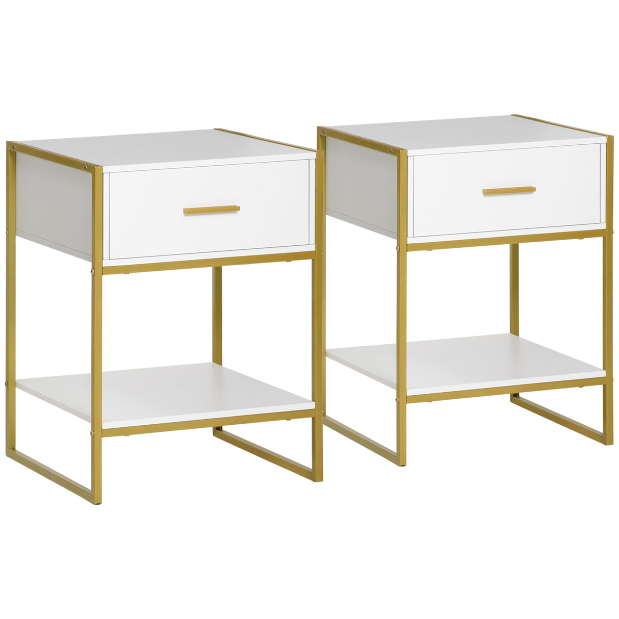 Wooden Bedside Cabinet 45cm Wide With 1 Drawer With Shelf in Set Of 2 - Velmora