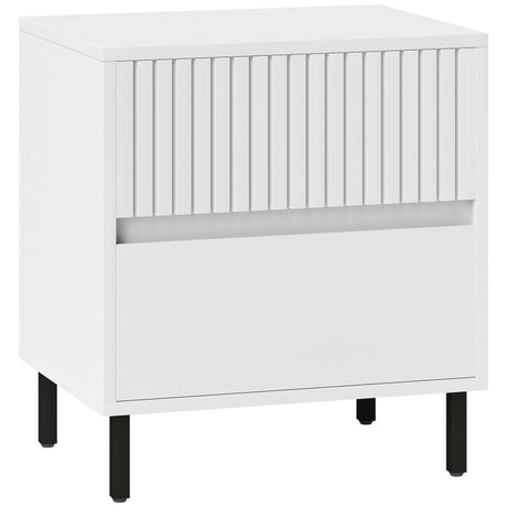 Wooden Bedside Cabinet 45cm Wide With 2 Drawers And Black Legs - Velmora
