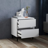 Wooden Bedside Cabinet 45cm Wide With 2 Drawers And Black Legs - Velmora