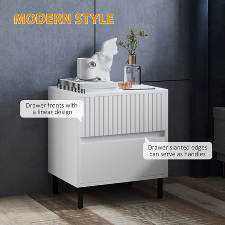 Wooden Bedside Cabinet 45cm Wide With 2 Drawers And Black Legs - Velmora