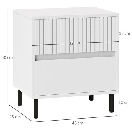 Wooden Bedside Cabinet 45cm Wide With 2 Drawers And Black Legs - Velmora