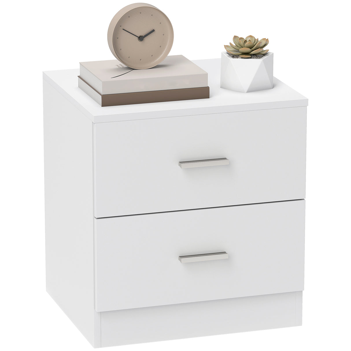 Wooden Bedside Cabinet 45cm Wide With 2 Drawers And Metal Handles - Velmora