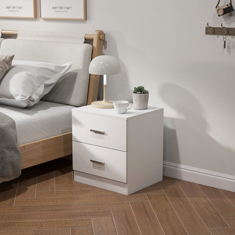 Wooden Bedside Cabinet 45cm Wide With 2 Drawers And Metal Handles - Velmora