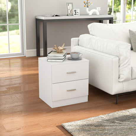 Wooden Bedside Cabinet 45cm Wide With 2 Drawers And Metal Handles - Velmora