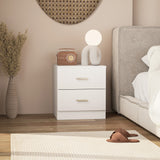 Wooden Bedside Cabinet 45cm Wide With 2 Drawers And Metal Handles - Velmora