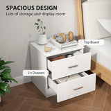 Wooden Bedside Cabinet 45cm Wide With 2 Drawers And Metal Handles - Velmora