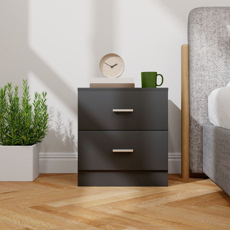 Wooden Bedside Cabinet 45cm Wide With 2 Drawers And Metal Handles - Velmora