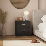 Wooden Bedside Cabinet 45cm Wide With 2 Drawers And Metal Handles - Velmora