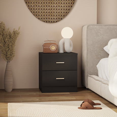 Wooden Bedside Cabinet 45cm Wide With 2 Drawers And Metal Handles - Velmora