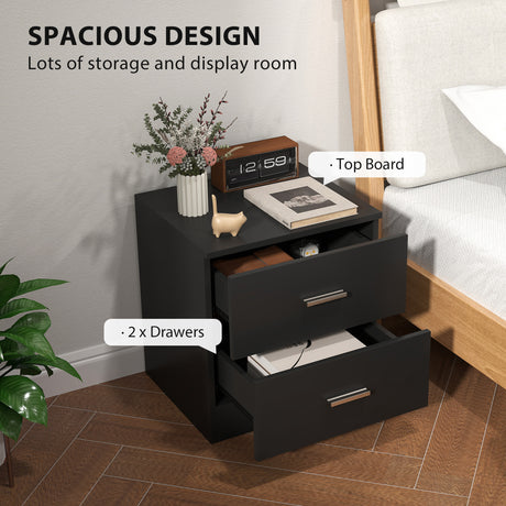 Wooden Bedside Cabinet 45cm Wide With 2 Drawers And Metal Handles - Velmora