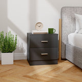 Wooden Bedside Cabinet 45cm Wide With 2 Drawers And Metal Handles - Velmora