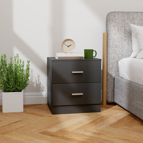 Wooden Bedside Cabinet 45cm Wide With 2 Drawers And Metal Handles - Velmora