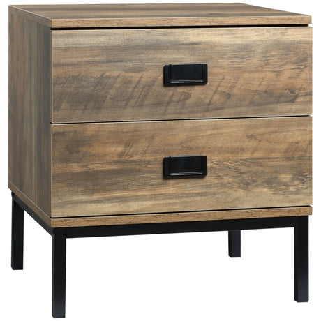 Wooden Bedside Cabinet 45cm Wide With 2 Drawers And Metal Legs - Velmora