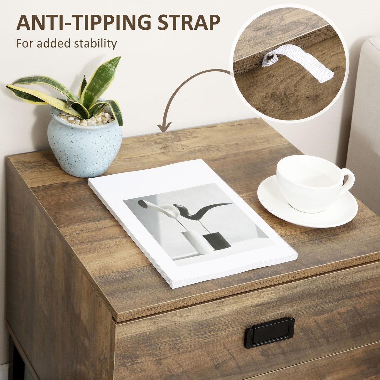 Wooden Bedside Cabinet 45cm Wide With 2 Drawers And Metal Legs - Velmora