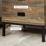 Wooden Bedside Cabinet 45cm Wide With 2 Drawers And Metal Legs - Velmora