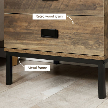 Wooden Bedside Cabinet 45cm Wide With 2 Drawers And Metal Legs - Velmora