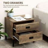 Wooden Bedside Cabinet 45cm Wide With 2 Drawers And Metal Legs - Velmora