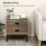 Wooden Bedside Cabinet 45cm Wide With 2 Drawers And Metal Legs - Velmora