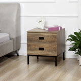 Wooden Bedside Cabinet 45cm Wide With 2 Drawers And Metal Legs - Velmora