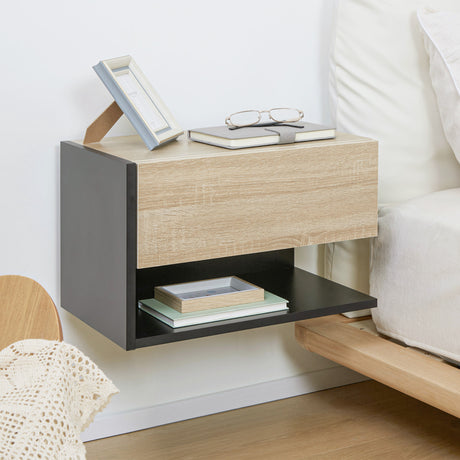 Wooden Bedside Cabinet 46cm Wide Wall Hung With 1 Door - Velmora