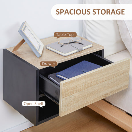 Wooden Bedside Cabinet 46cm Wide Wall Hung With 1 Door - Velmora