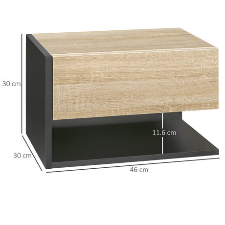 Wooden Bedside Cabinet 46cm Wide Wall Hung With 1 Door - Velmora