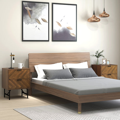 Wooden Bedside Cabinet 48cm Wide With 2 Drawers And Black Steel Frame in Set Of 2 - Velmora