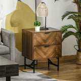Wooden Bedside Cabinet 48cm Wide With 2 Drawers And Black Steel Frame in Set Of 2 - Velmora