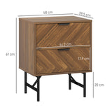 Wooden Bedside Cabinet 48cm Wide With 2 Drawers And Black Steel Frame in Set Of 2 - Velmora